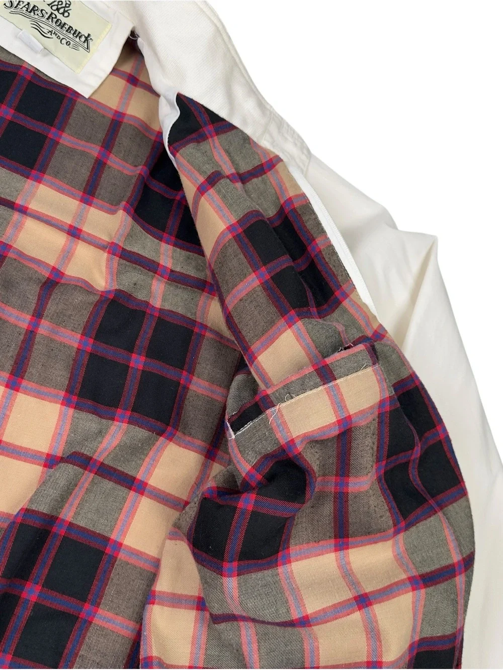 Vintage Sears Roebuck & Co. White Harrington Bomber Jacket Size M Flannel Lined